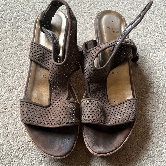 Stuart  Weitzman size 10 brown suede sandals with cork wedge - Picture 5 of 5